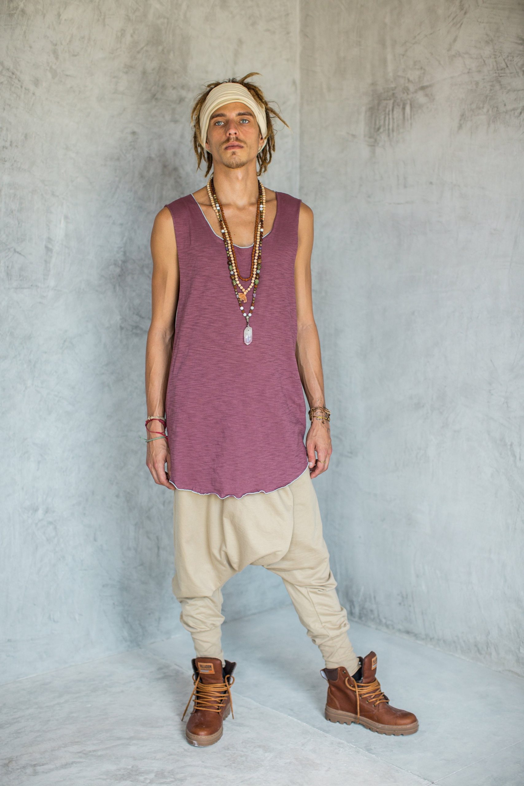 Cream Beige Cotton Harem Pants: Drop Crotch Ninja