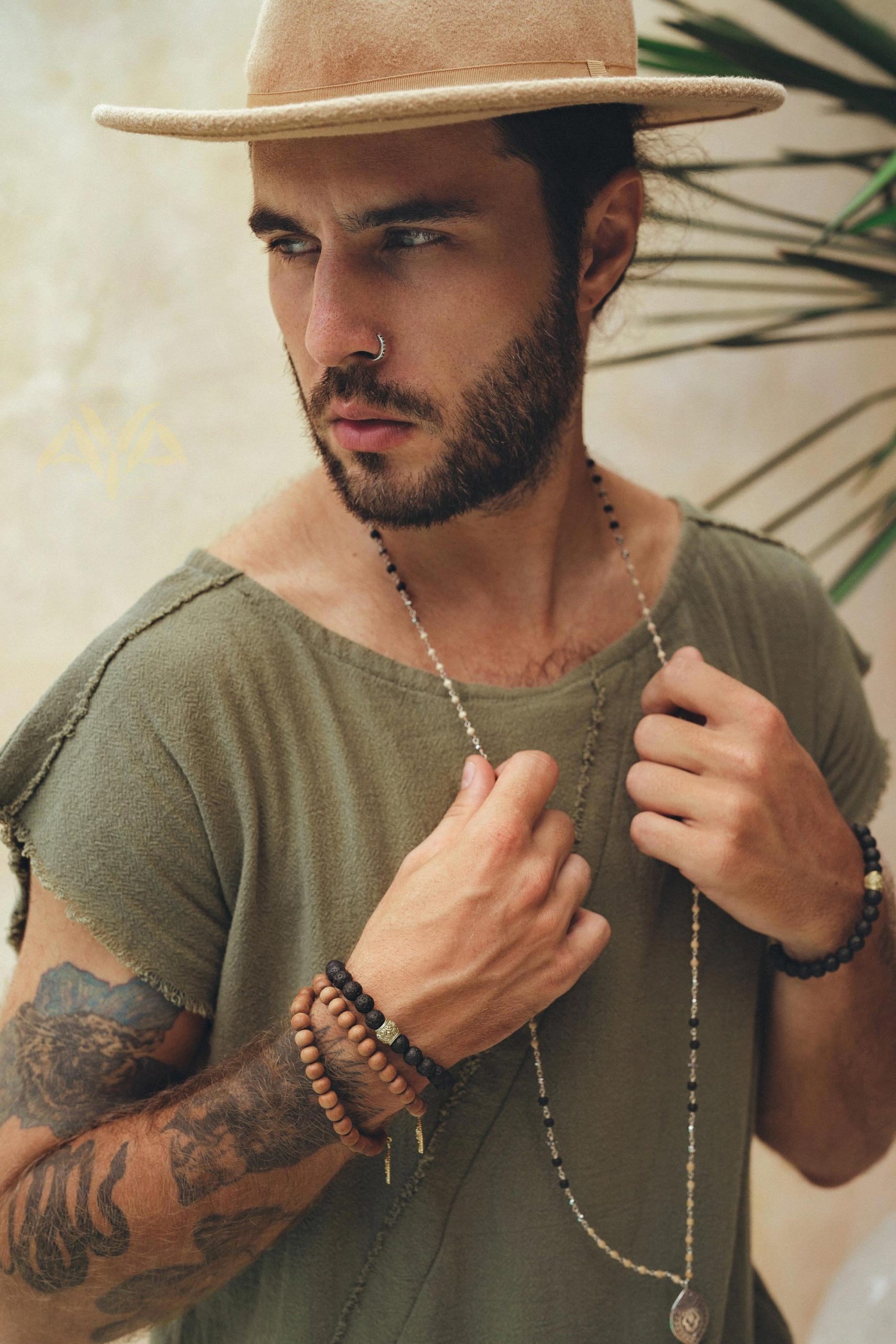 Sage Green Handmade Shirt Boho Tribal Wide Neck