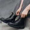 Handmade Black Leather Work Boots Lace Up Combat