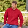 Men's Red Merino Wool Aran Sweater: Traditional Irish Knit