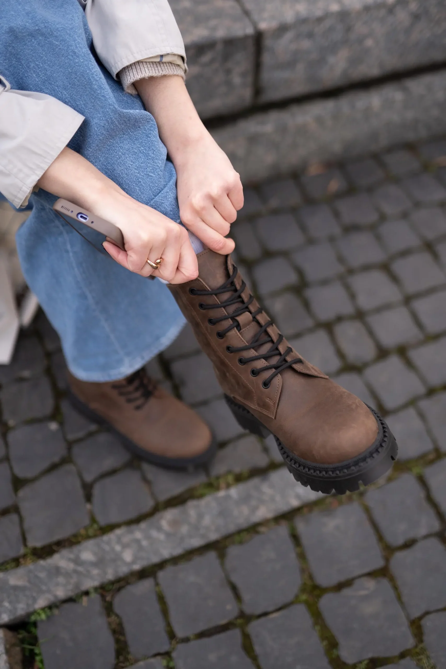 Brown Leather Ankle Boots For Women Crazy Horse